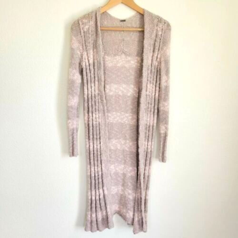 FREE PEOPLE Free Spirit Duster Knit ribbed Cardigan Pink Beige Stripe Small Boho